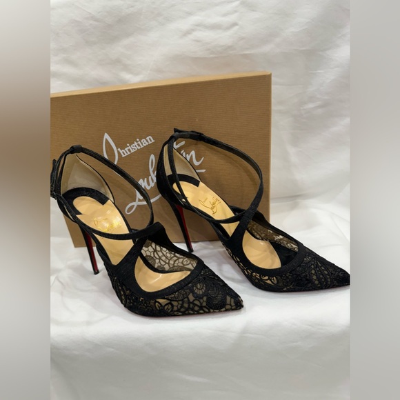 CHRISTIAN LOUBOUTIN TWISTISSIMA BLACK LACE LEATHER HEELS PUMPS. USED! - Picture 3 of 6